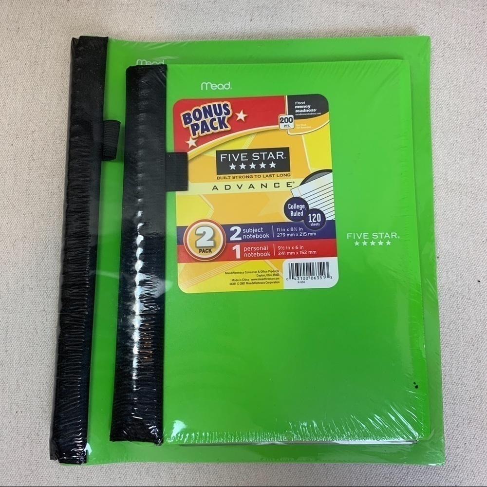 Mead Five Star Advance Green cover 2 pack Notebooks NEW